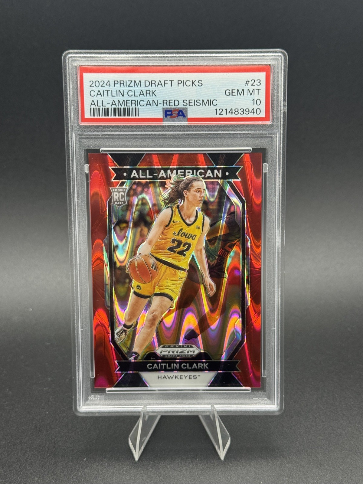 2024 Caitlin Clark Prizm Draft Picks All-American Red Seismic RC /225 PSA 10