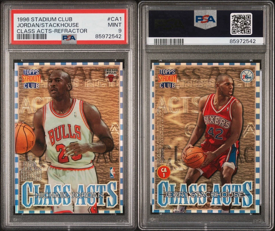 1996 STADIUM CLUB CLASS ACTS #CA1 MICHAEL JORDAN STACKHOUSE REFRACTOR PSA 9 - Image 3 of 3