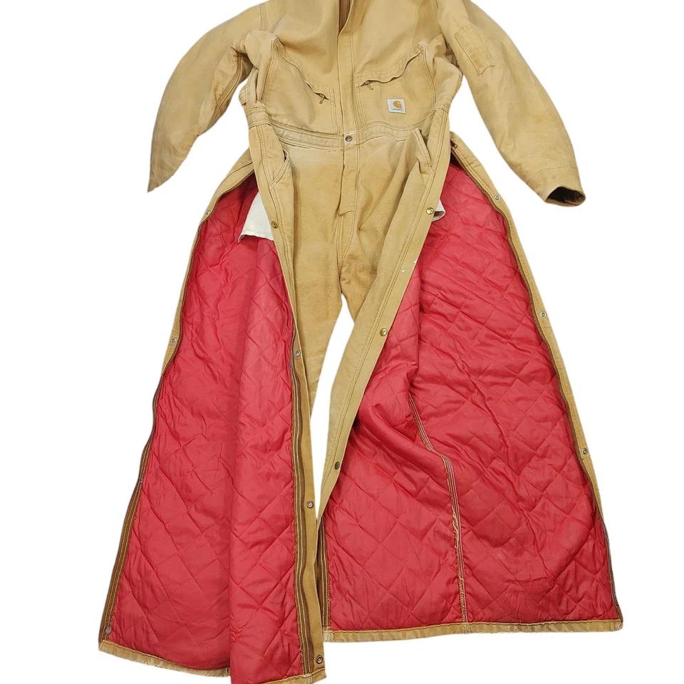 Vintage Carhartt 996QZR Duck Canvas Insulated Red Quilt Coveralls Men’s 48R USA  - Image 4 of 4