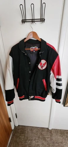 Vintage LUCKY STRIKE racing Leather Bomber Jacket Sz Large Jeff Hamilton image 2