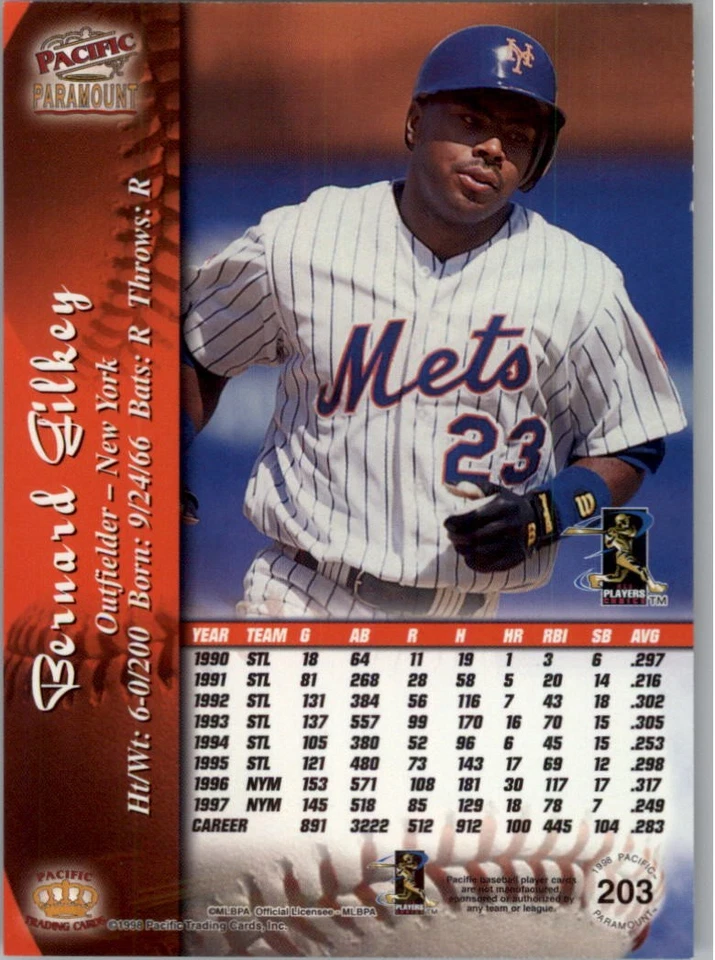 1998 Paramount Gold #203 Bernard Gilkey - BB - Image 2 of 2