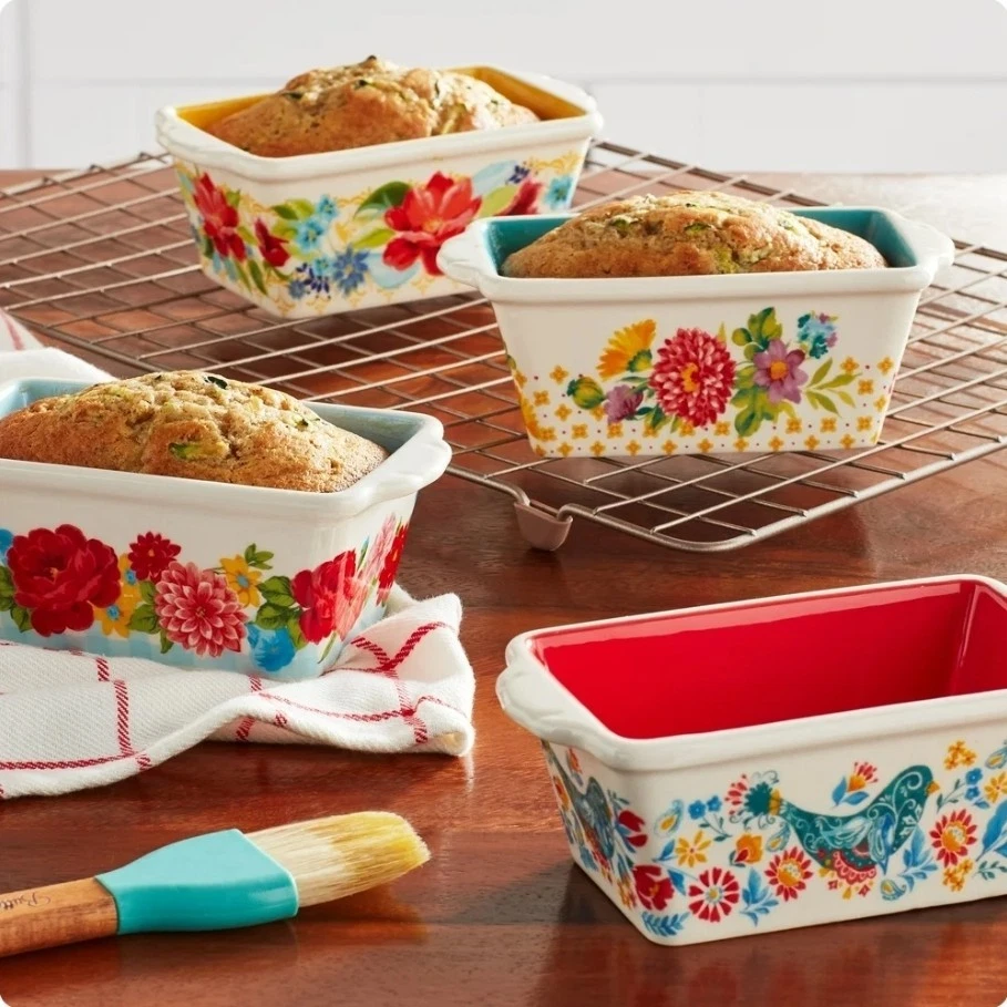 (4) The Pioneer Woman Floral Medley 4.8"x2.6"x1.8" Mini Loaf Pans NEW