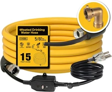 15 FT Heated Water Hose for RV Camper with 90 Degree Elbow, NSF 372 Drinking Wat