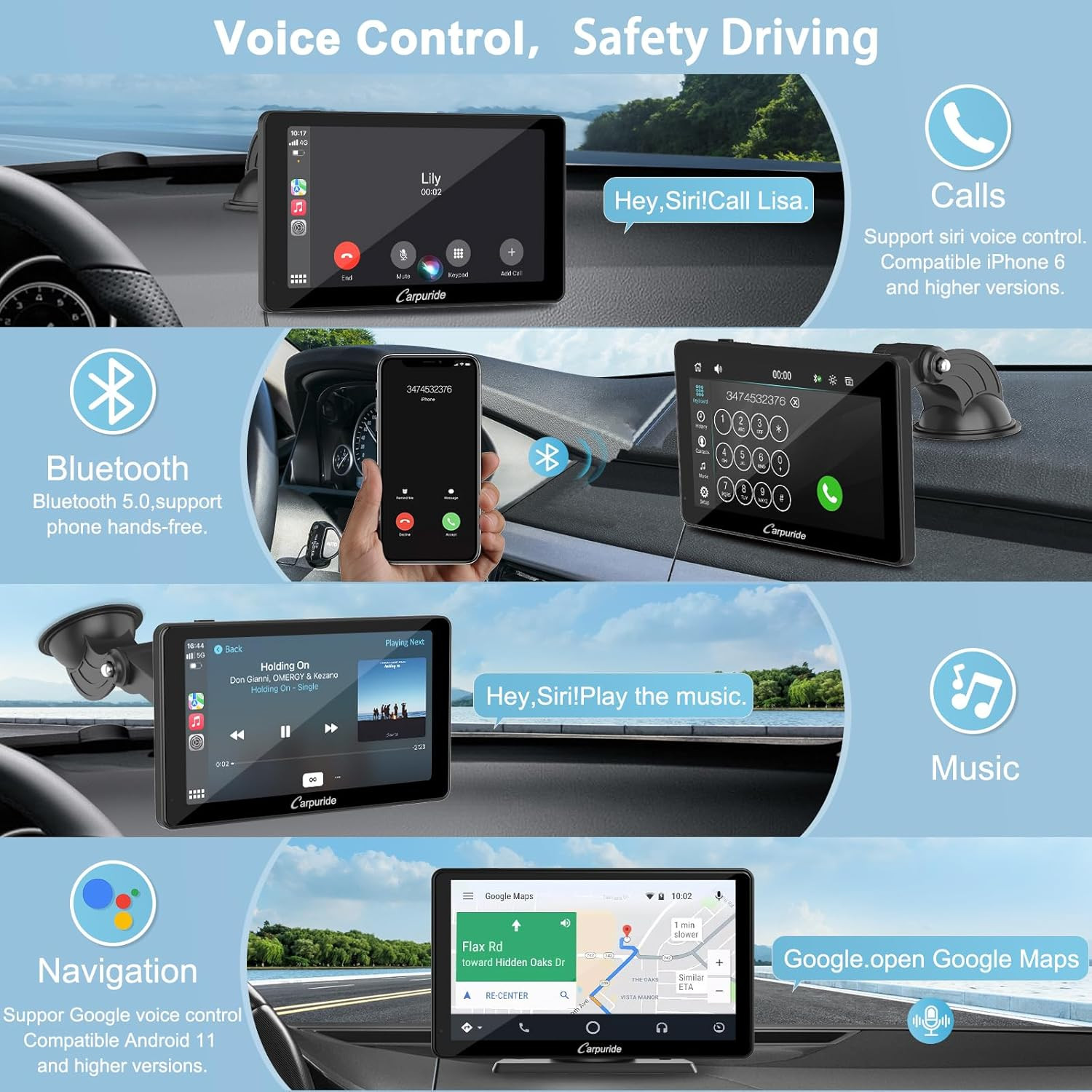 C3 Smart Screen Auto 7" HD Touchscreen CarPlay Android Auto Wireless - 3