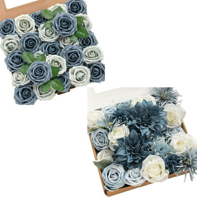 Ling'S Moment Artificial Flowers Dusty Blue Dahlia Flowers Combo for DIY Wedd...