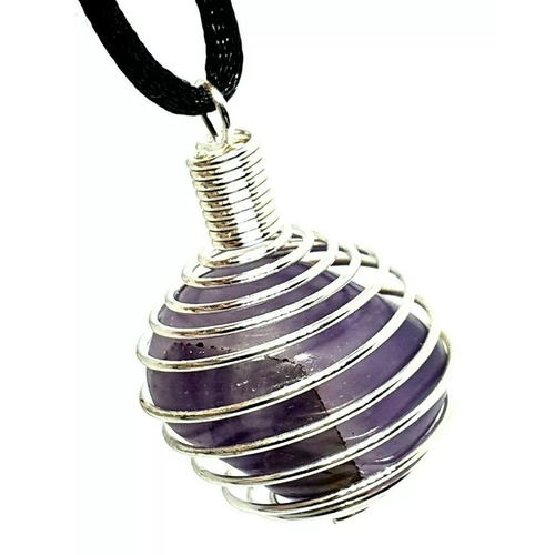 Colgante de amatista alambre jaula collar piedra cristal cordón joyería - Imagen 11 de 11