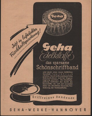 HANNOVER, 2 x Werbung 1941, Geha-Werke, Schönschrift-Farbband Duplex-Kohlepapier