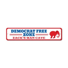 Democrat Free Zone Sign, Man Cave, Democratic Donkey Aluminum Metal Decor Sign