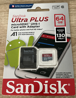SanDisk Ultra Plus 64GB MicroSDXC UHS-1 Card with Adapter | eBay