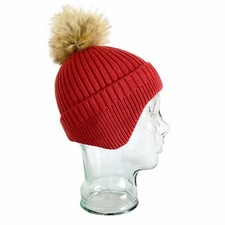 Womens Kids Cable Knit Beanie W/ Pom Pom Ear Flaps Orange Red Winter Hat Outdoor