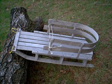 Vintage Wooden Torpedo Child's Bob Sled w/Rounded Backrest Wooden Runners EUC