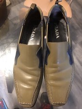 PRADA MEN’S OLIVE LEATHER  LOAFERS SZ 6 1/2 ITALY