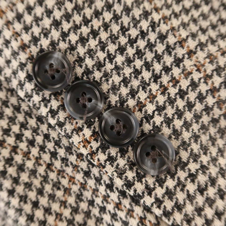 Chaqueta Blazer De Colección Gun Check L LT Beige Negro Pata de Gallo Lana Seda Lino 44L Foto 4 de 4