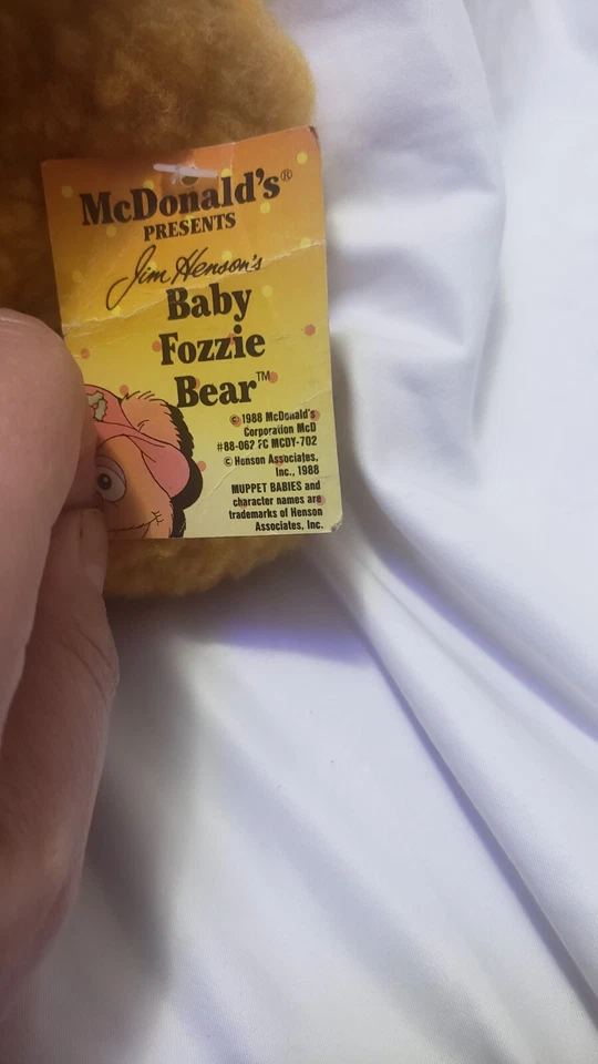 1988, Jim Henson, Muppet Babies, Baby Fozzie Bear, 8", Plush with McDonald's Tag - Image 3 of 3