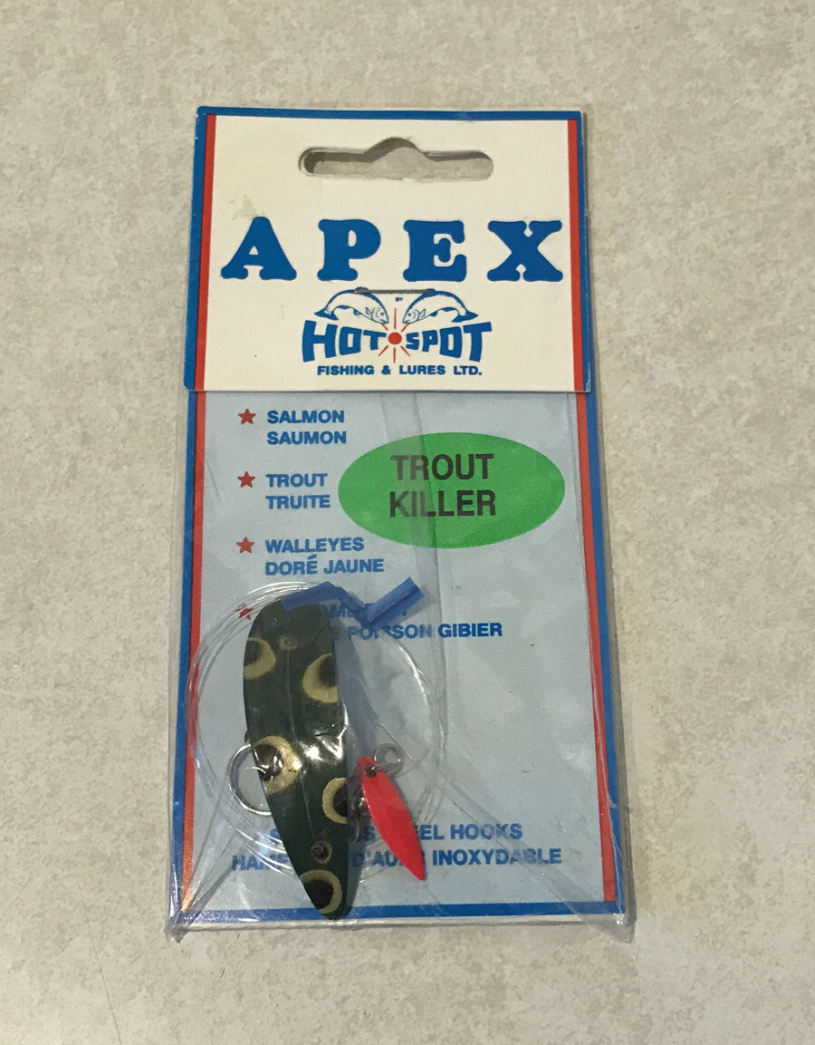 Hot Spot Apex TROUT KILLER GREEN FROG DOT Trolling Kokanee Lure Spoon 2
