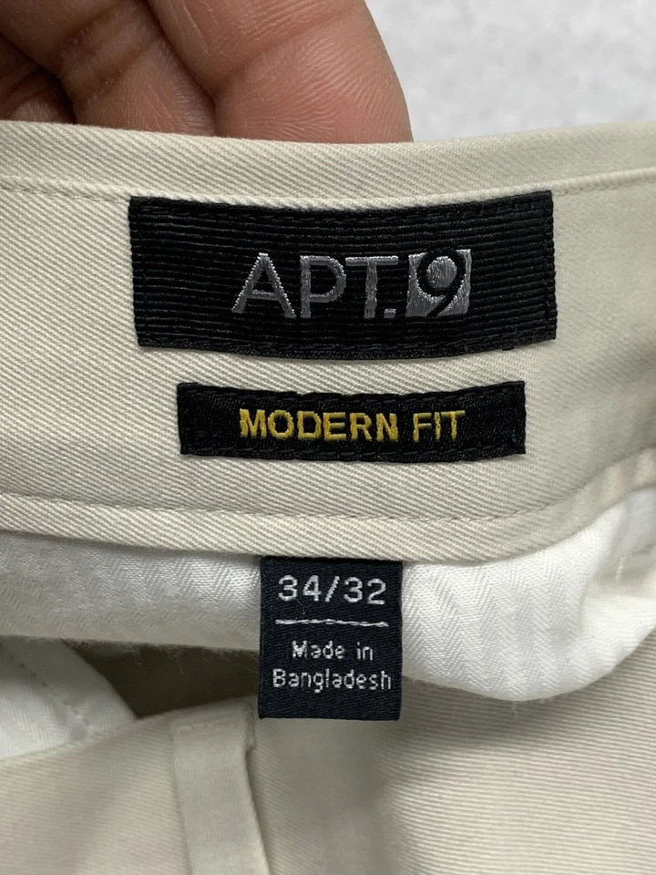 Pantalones Chinos Apt.9 Para Hombre 34X32 Beige Calce Moderno Negocios Informales Carrera 100% Algodón Foto 3 de 4