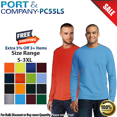 Port & Company PC55LS Mens Long Sleeve 50/50 Cotton/Poly Crew Neck T-Shirt