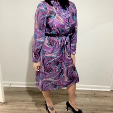 Vintage California Looks High Neck Collared Midi Dress, Size: 14, NWT!!