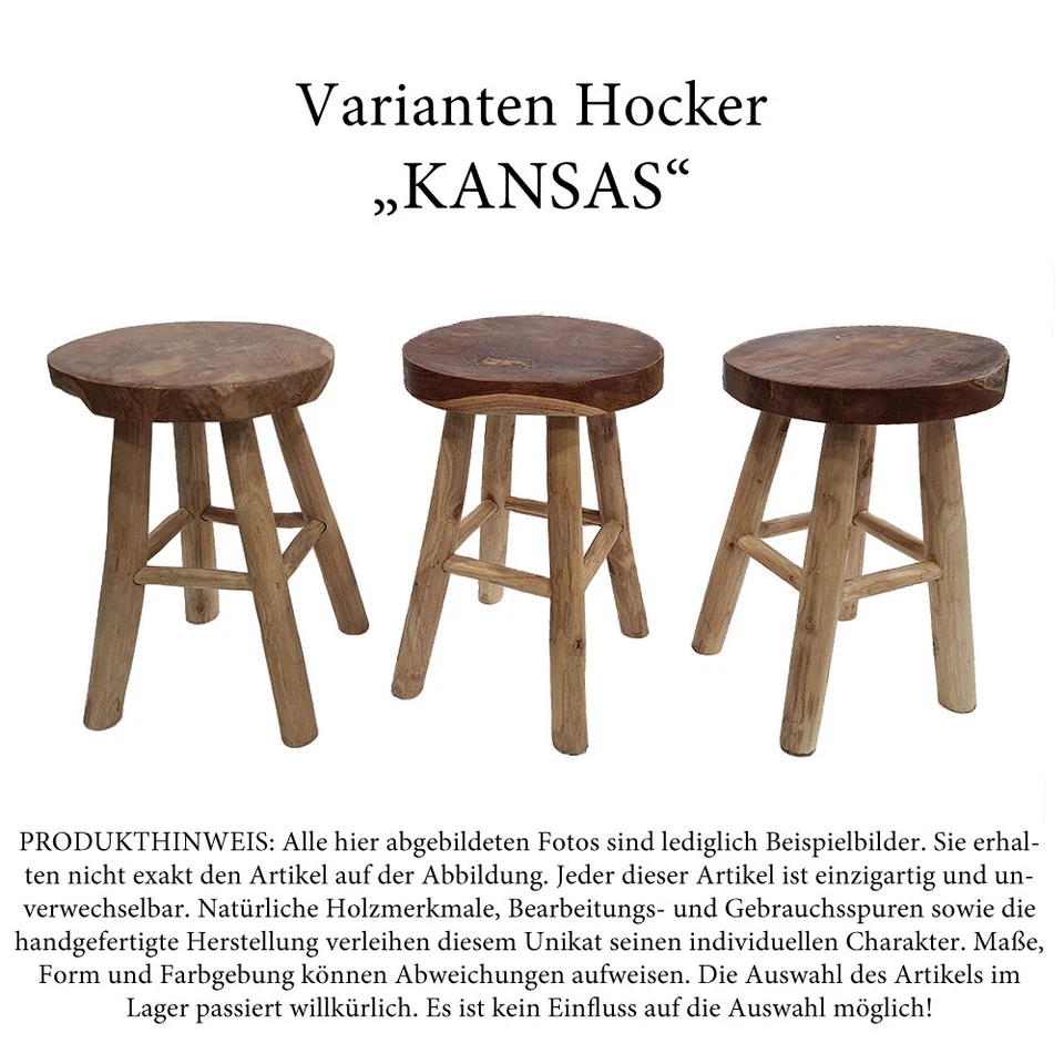 Teak Hocker KANSAS Natural Massivholz Holzhocker Sitzhocker Beistelltisch  - Bild 4 von 4
