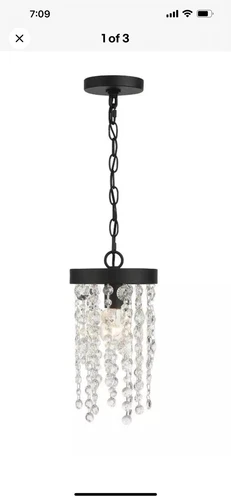 Crystorama Lighting WIN-610-BF-CL-MWP Winham Light Pendant W 7” x H 14” Black - Picture 1 of 8