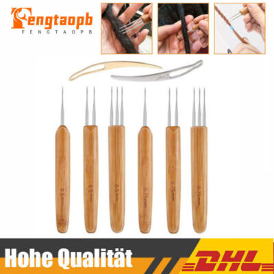 8PCS Dreadlock Häkelnadel Dread Lock Nadel für Braid Crafts 0.5mm 0.75mm Holz DE