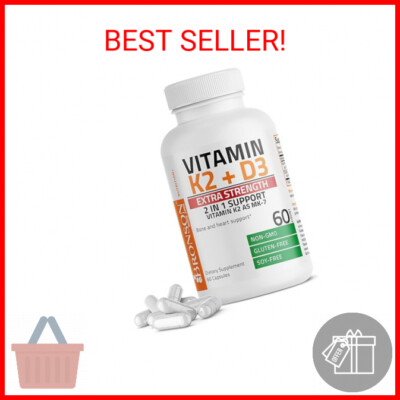 Bronson Vitamin K2 (MK7) with D3 Extra Strength Supplement Bone Health Non-GMO F