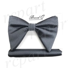New in box formal Men Pre-tied long style polka dots Bow tie  Hankie Gray party