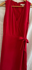 LOFT SIZE 10 Red Wrap Side Tie Sleeveless V Neck Lined Knee Length Textured