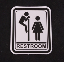 Black  White Restroom Sign Sticker 2 3/8" x 2"