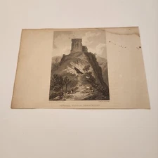 View Of Peveril Castle Derbyshire England c. 1830 Engraving (344)