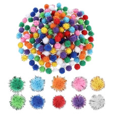 Tyqour 200pcs 0.6 Inch Pom Pom Balls Glitter Fuzzy Pompom Puff Balls Multicolor