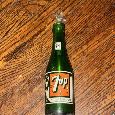 7UP Vintage Green Glass Soda Advertising Bottle - Watertown, WI