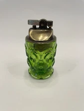 Olive Green Glass Table Lighter 2"x3.5" Moon & Stars MCM Vintage RARE
