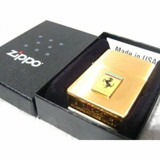 Zippo FERRARI Automobile Emblem Logo Oil Lighter Gold W/Box F1 Car Collectible