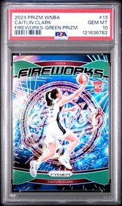 2024 PANINI PRIZM WNBA FIREWORKS GREEN PRIZM #13 CAITLIN CLARK PSA 10