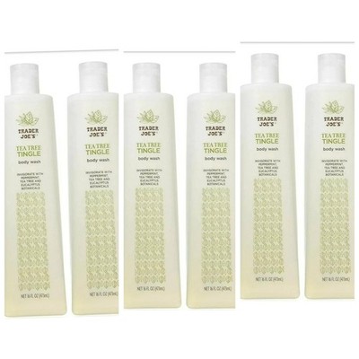 Lot Of 6 Trader Joes Tea Tree Tingle Body Wash Peppermint & Eucalyptus 16 oz ea