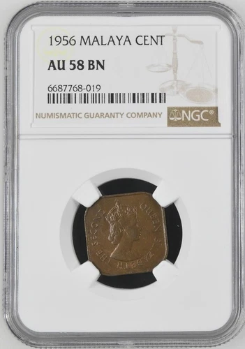 Malaya 1 Cent 1956 NGC AU 58 BN