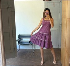 Vintage purple woman dress, Handmade floral midi dress