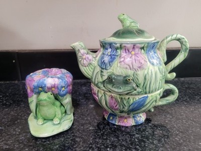 Vintage Silvestri Ceramic  Nesting Teapot Set 6 pcs Hand Painted Jeanette...