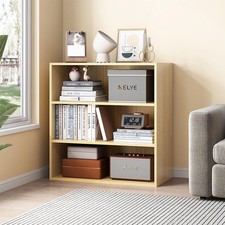 NELYE Basic Open Shelf Bookcase - 3-Tier Wooden Cube Storage 3-Tier, Oak