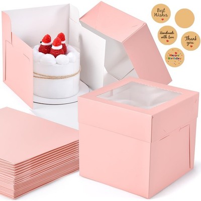 12 PCS 6x6x6-inch Pink Small Cake Boxes Square Bakery Containers with Window