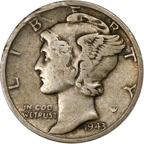 [#637575] United States, Dime, Mercury, 1943, Denver, Silver, EF, KM:140