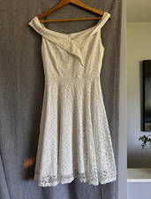 H.R. Homrain Women’s S Ivory Lace Off Shoulder Fit Flare Dress Bridal Party