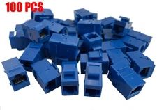 100 Pcs Cat6 Keystone RJ45 Network LAN Ethernet Jack Inline Coupler Insert Blue