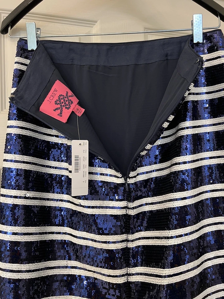J. Saia listrada azul e branca com lantejoulas CREW nova com etiquetas tamanho 8 - Imagem 3 de 3