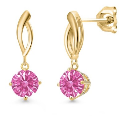 1.68 Ct Round Pink Zirconia 10K Yellow Gold Earrings
