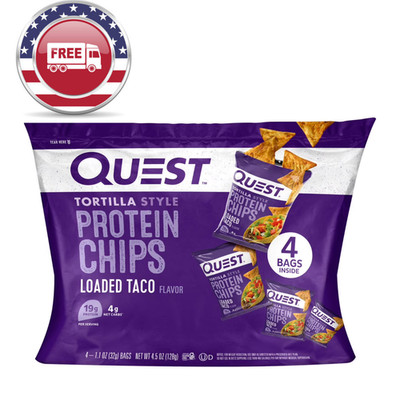 Quest Tortilla Style Protein Chips, Loaded Taco Flavor, Baked, Low Carb, 4 Count