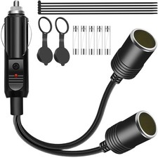 1 to 2 Car Cigarette Lighter Splitter 12V-24V DC Dual Power Charger Port 11 Inch