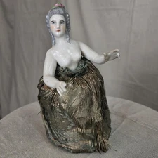 18th C. Style Porcelain Figurine Half Doll Art Nouveau Lampshade Pin Cushion