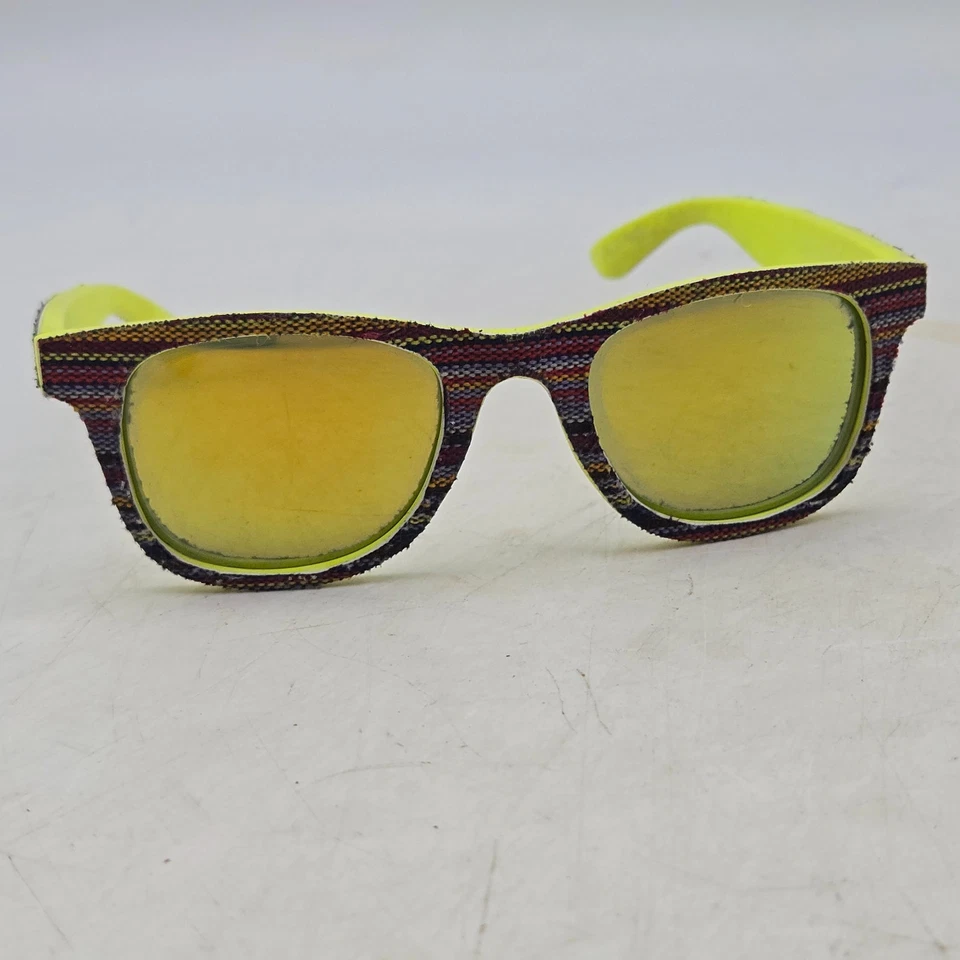 Pugs Classic Style C6 Mens Sunglasses Neon Yellow Striped Herringbone Frames - Image 2 of 4